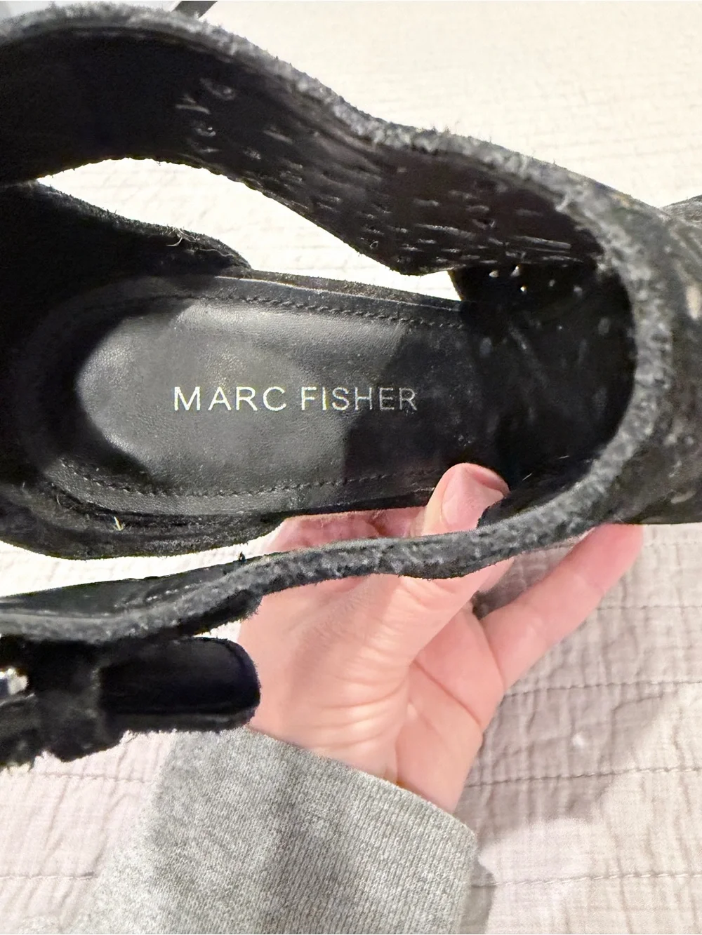 Marc Fisher Black Suede Laser-Cut Espadrille Wedge Sandals